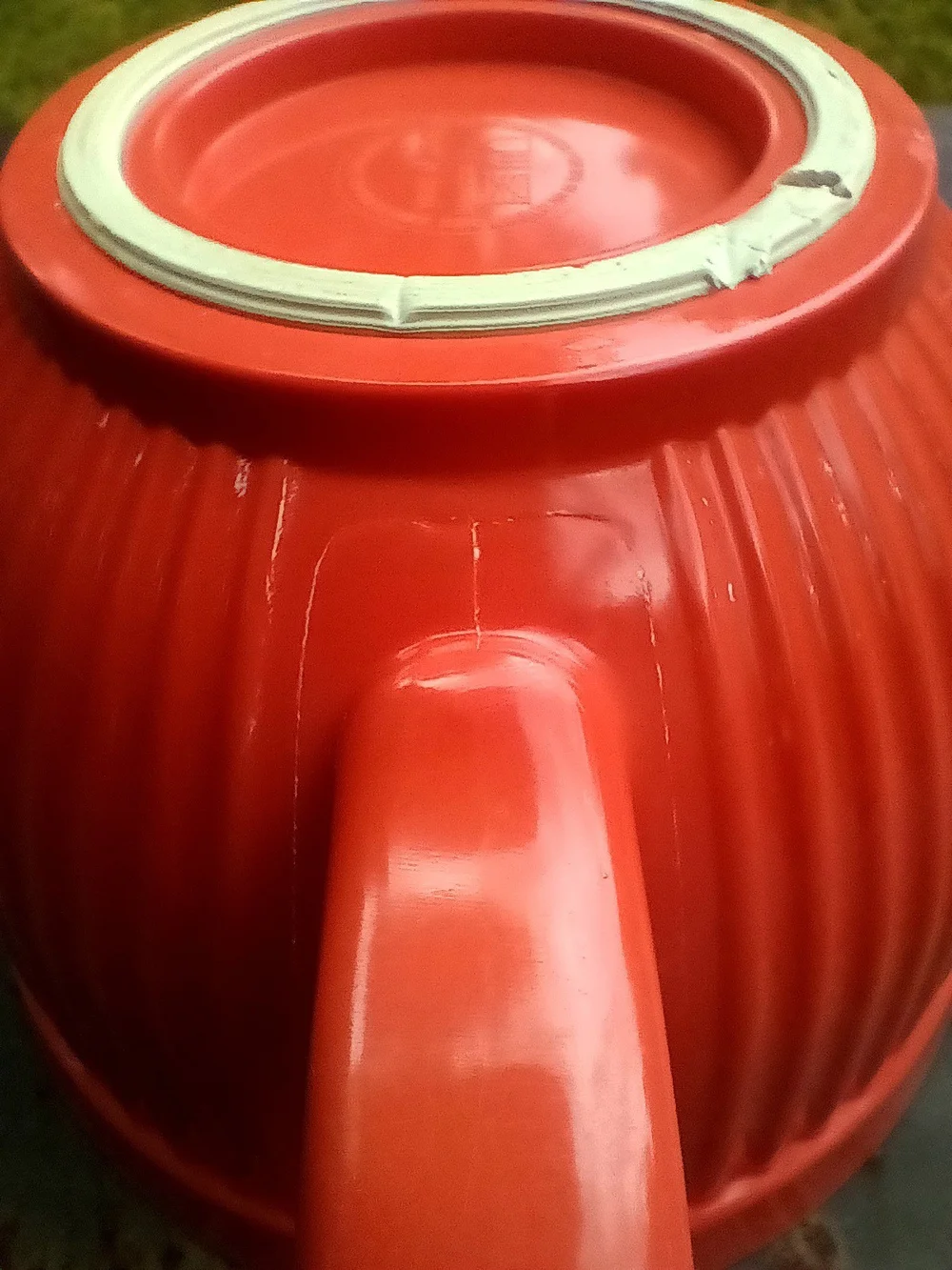 Coral Red & White Melamine Ribbed Mixing Batter Bowl Pitcher with Handle & Spout